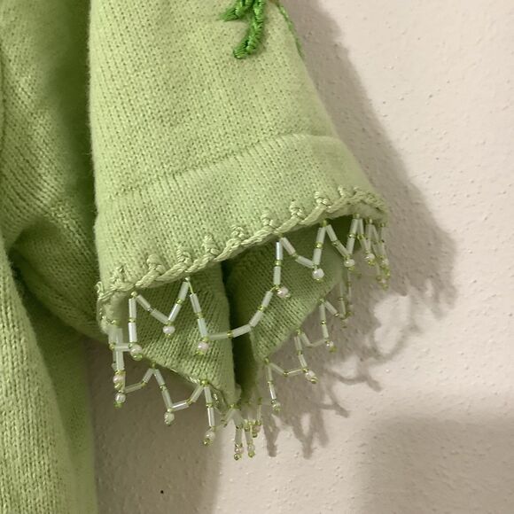 Vintage 90s Green Fairy Granny Cottagecore Grandma Wearable Art Knit Cardigan L - Picture 4 of 8
